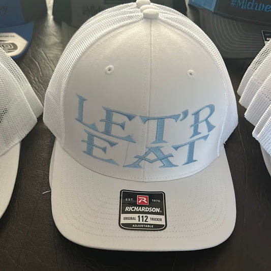 White Trucker SnapBack hat - Let’r Eat (Blue)