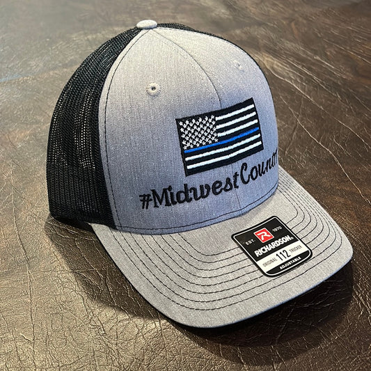 Trucker SnapBack - Gray/Black - Thin Blue Line - #MidwestCountry - Black