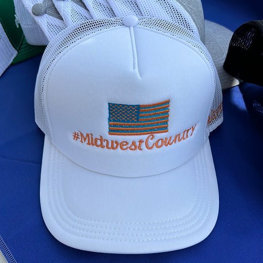 SnapBack white - #MidwestCountry Orange (Puffy)