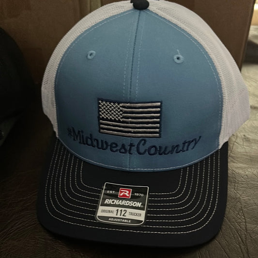 Trucker SnapBack - Baby Blue/white - #MidwestCountry - Dark Blue