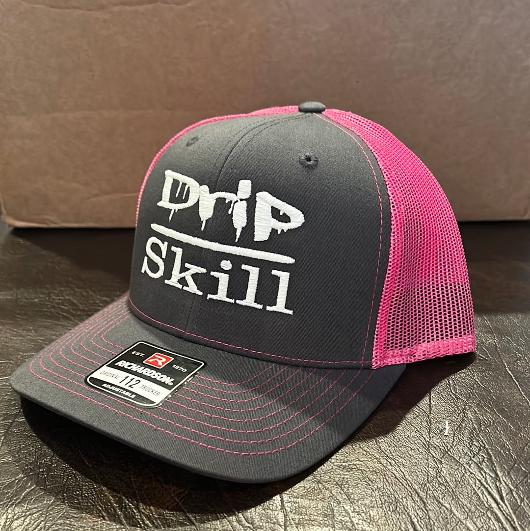 Trucker SnapBack - gray/Pink - Drip over skill - white (glow in the dark)