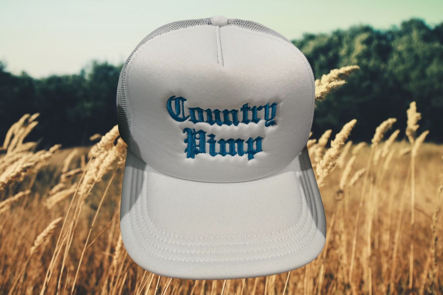 SnapBack White - Country Pimp - Blue (Puffy)