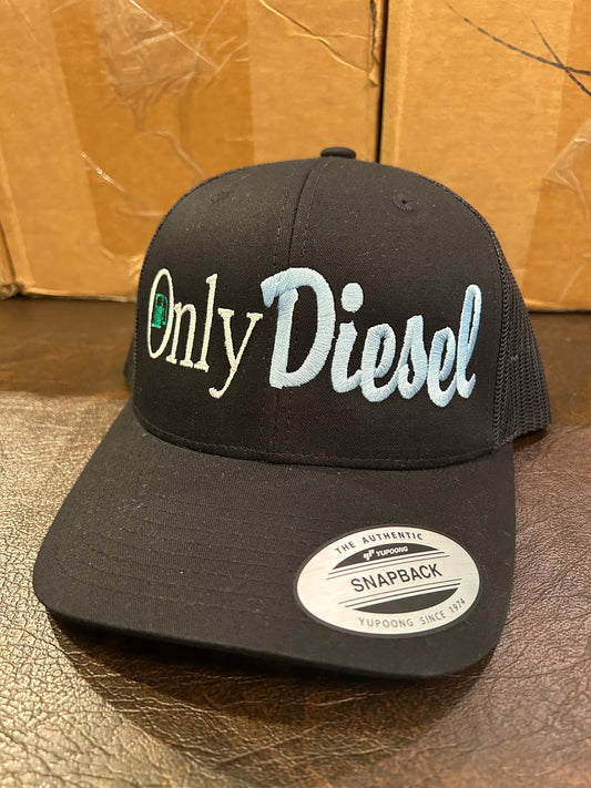 Black Trucker SnapBack hat - Only Diesel (White/Baby Blue)