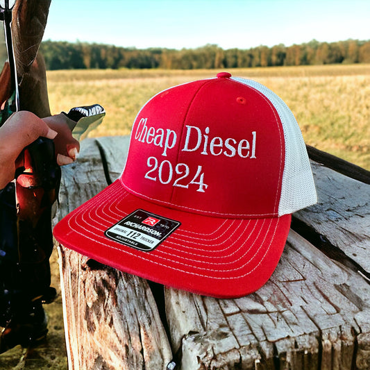 Trucker SnapBack Red/White Hat - Cheap Diesel 2024 (White)