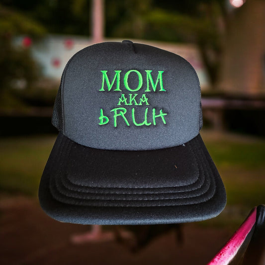 SnapBack Black - Mom aka Bruh - Green (foam)